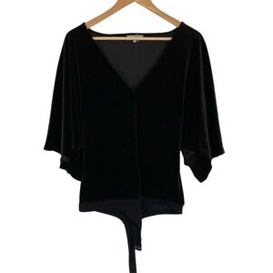 1. State Womens Black 3/4 Wide Sleeve Velour Bodysuit Size XL V Neck Elegant